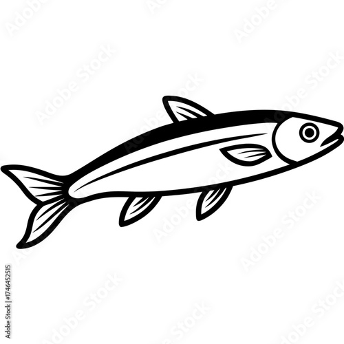 Smelt Fish Vector | Generative AI Linocut Silhouette Design