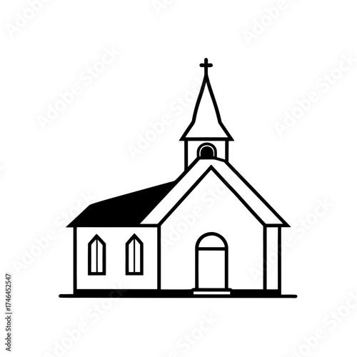 Simple church building illustration on transparent background
