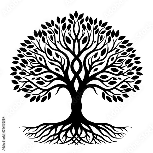 Yggdrasil tree, tree with roots, vector isolated on white background, vector illustration .