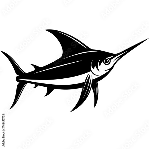 Swordfish Vector Art | Generative AI & Linocut Silhouette Design
