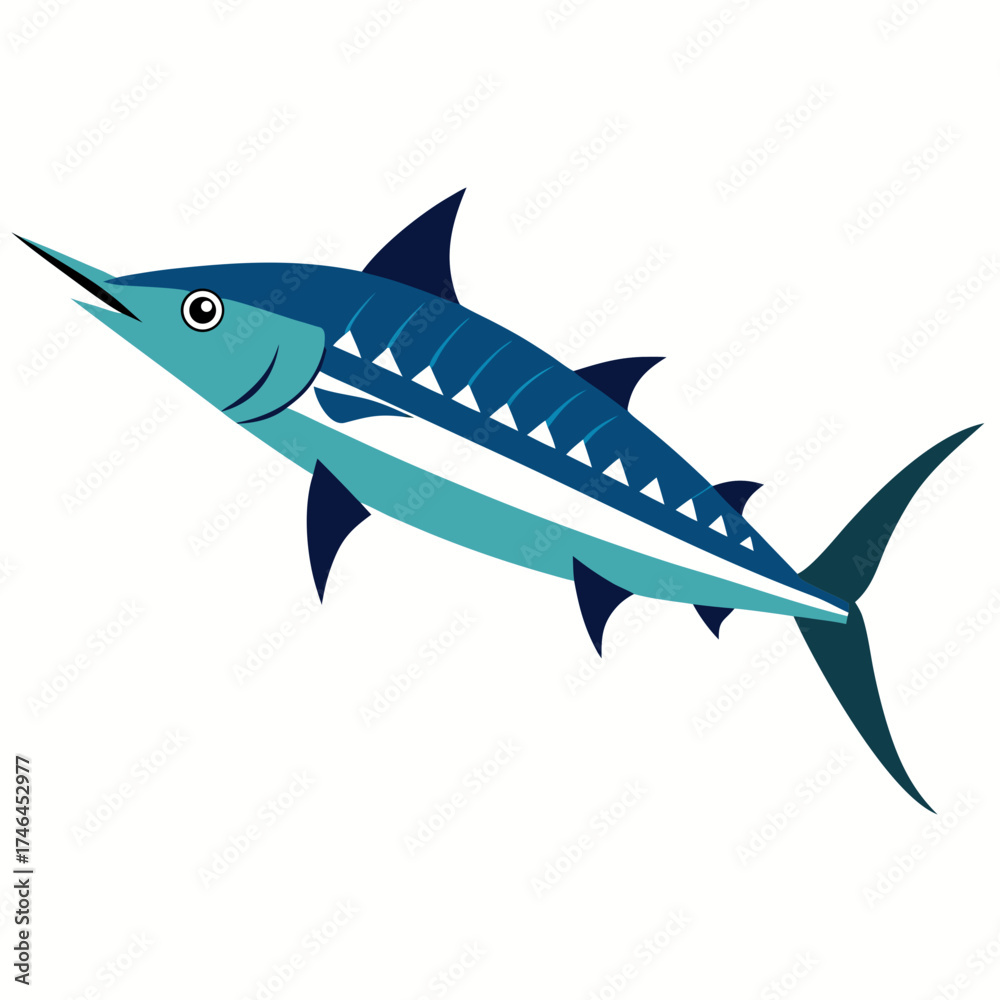 Fototapeta premium Wahoo Fish Vector – Generative AI Linocut Silhouette Design