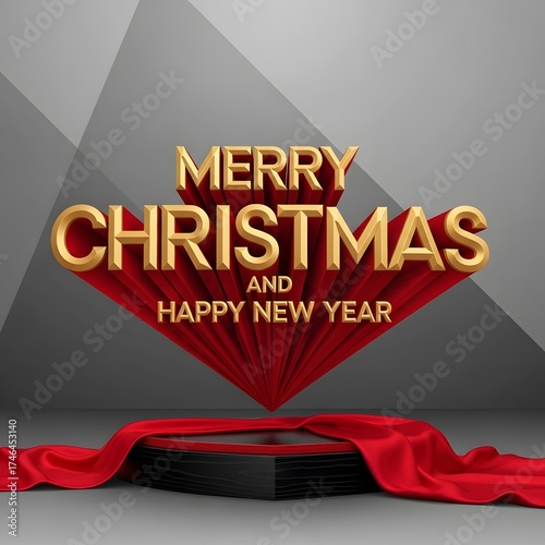 Elegant Merry Christmas and Happy New Year message with golden text and vibrant red fabric, perfect for holiday greetings and seasonal campaigns