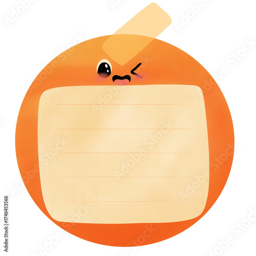 Orange Shaped Note Paper with Cute Face and Lines