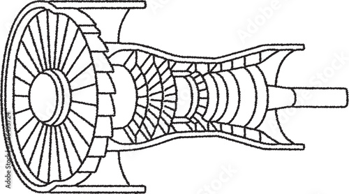 Jet engine cross section with turbine and compressor
