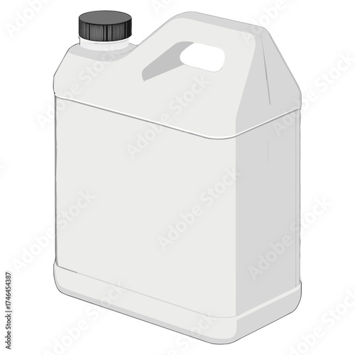White plastic jerry can or canister for liquids. Blank White Plastic Jerry Can Bottle with Handle and Cap - Isolated Packaging Mockup.
