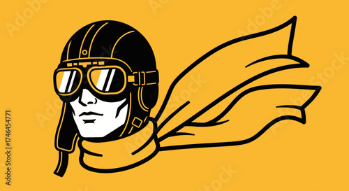 Vintage aviation theme featuring a retro aviator illustration on yellow backdrop