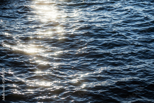 Glittering sea surface with reflections and waves.