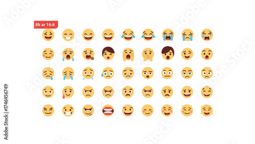 Collection of cartoon emojis displaying a variety of expressions arranged in a rectangular grid pattern