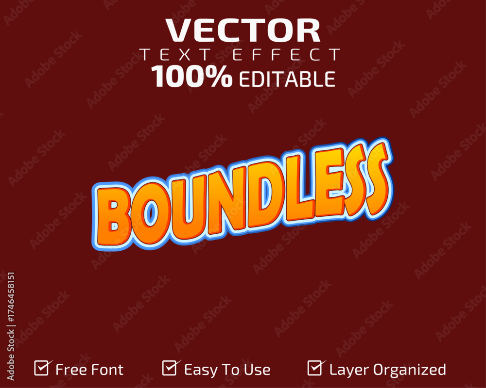 Fototapeta premium “BOUNDLESS” Curved Bubble Font Text Effect Template 🎈 | Pop Art Style, Fully Customizable & Organized Layers | 100% Editable Vector Print Ready.