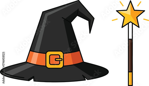 Vector art of witch hat and magic wand for halloween party