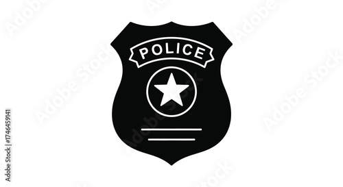 Classic shiny police badge emblem with star and department name space for law enforcement symbol silhouette