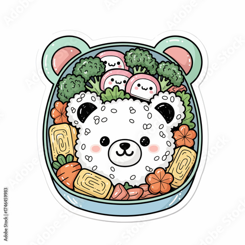 Adorable Kawaii Bear Bento Box Lunch Illustration Cute Japanese Food Art Graphic