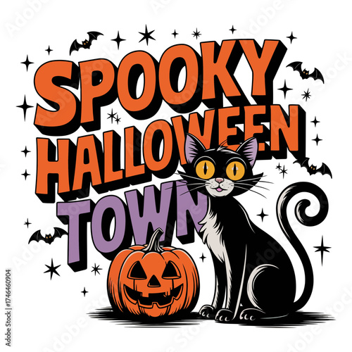 Spooky Halloween Town Halloween Illustration.