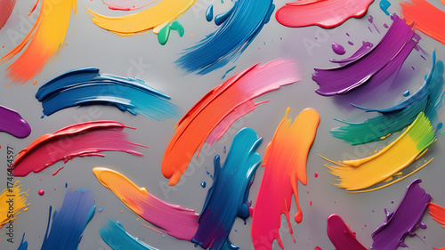 Set of colorful brush strokes, lines, hand painted design elements. Textures, backgrounds for text. Rough grunge edges.