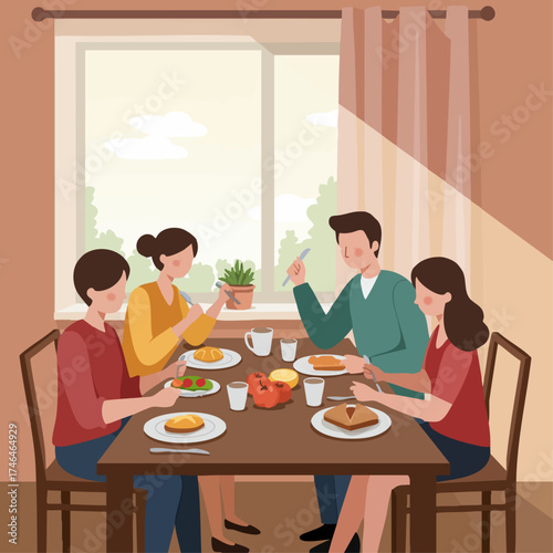 Family enjoying a healthy breakfast together, promoting a sense of togetherness and well-being