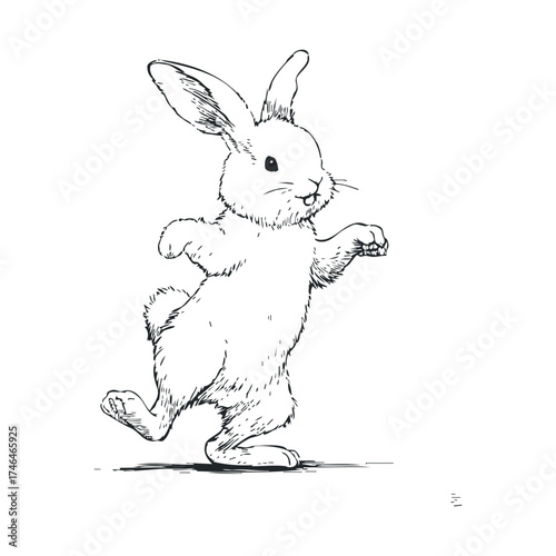 Cute hopping rabbit illustration for childrens book design. Vector illustration