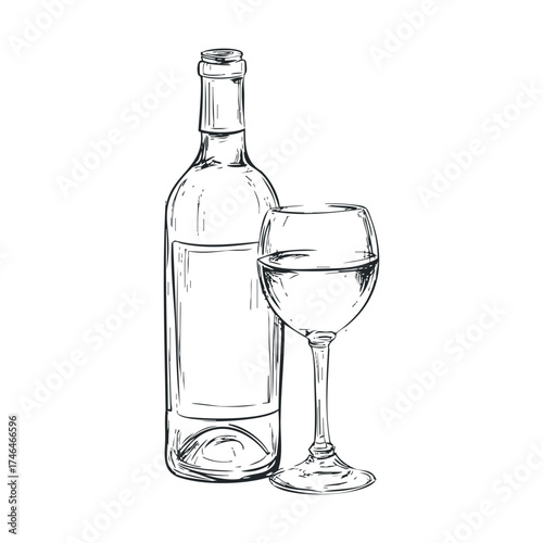 Elegant wine bottle and glass arrangement for sophisticated gatherings. Vector illustration