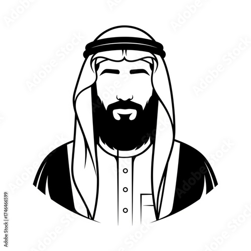 vector illustration of a man in a hat, Traditional dress of a Saudi man with headscarf in a simple