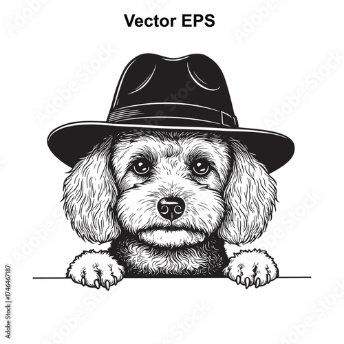 Vector art of dog wearing a fedora hat