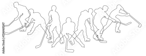 Silhouette ice hockey player set. Active sports people healthy players fitness silhouettes concept.