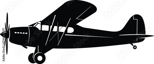 Airplane silhouette illustration, propeller aircraft design, aviation icon graphic, small plane artwork, general aviation symbol, flying training and travel graphic