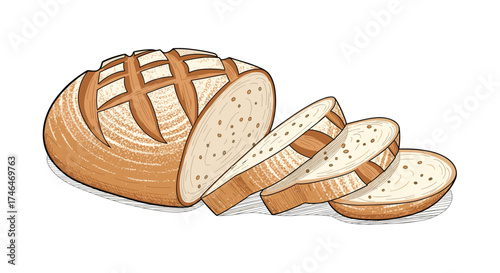 A sliced loaf of crusty bread with a cross pattern on top.