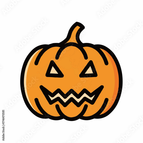 Spooky season pumpkin icon with a cute cartoon face, perfect for Halloween designs, invitations, and festive marketing materials, originally a scalable graphic