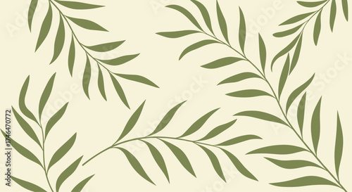 Nature's gentle embrace a tranquil display of leafy branches adorning a cream background.