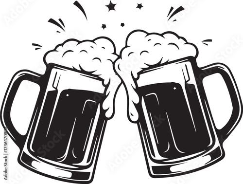 Beer mugs toasting silhouette vector design for celebration, party, cheers, pub, Oktoberfest and drink-themed decoration