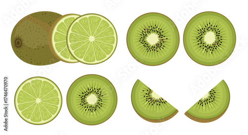 Fresh kiwi and lime slices for healthy eating.