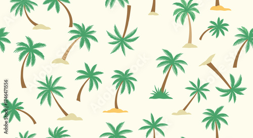 A tropical pattern of palm trees scattered across a creamy background.