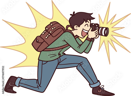 vector illustration of enthusiastic photographer