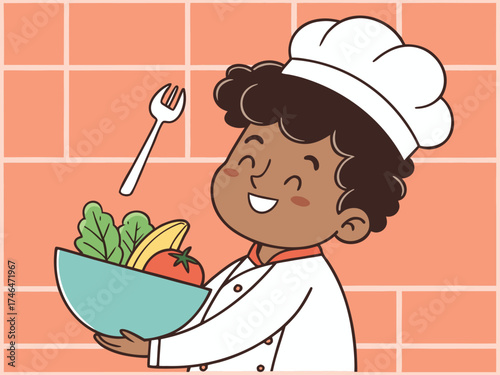 vector illustration cute little chef with vegetables