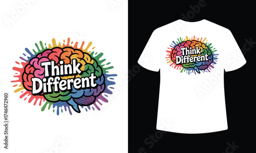 Creative brain illustration with think different text and t shirt mockup