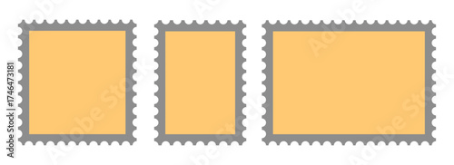 Set of blank postage stamp templates in a simple, flat design
