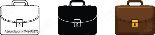 Three briefcases a hand-drawn sketch a solid black case and a classic brown leather attache case for business travel documents vector