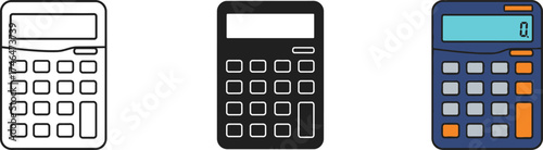 Three calculators shown three ways including a sketch a detailed design and a realistic rendering of a solar powered device vector