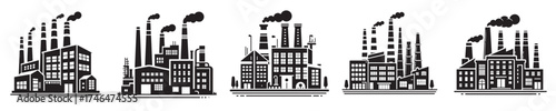 Industrial Factory Building Silhouette Vector – Manufacturing Plant and Industry Infrastructure Illustration