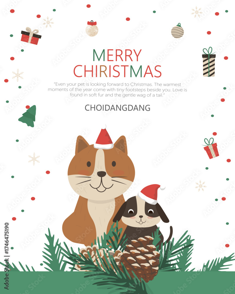 Naklejka premium 귀여운 강아지와 행복한 크리스마스