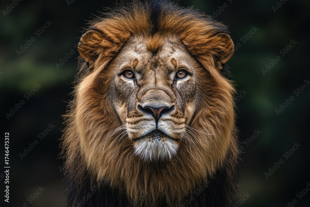 Obraz premium Majestic lion with a thick mane gazing into the distance in a natural habitat during daylight