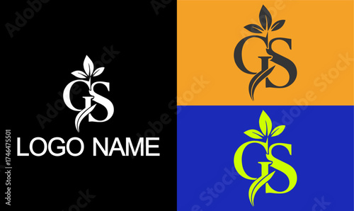 GS Cosmetics Logo ,Elegant Monogram with Leaf, gs png logo, logo gs, png logo, flower gs logo, beauty monogram