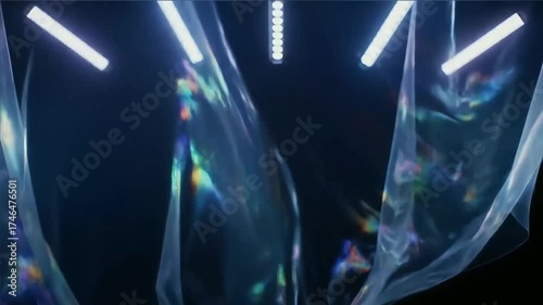 abstract flowing iridescent light shapes dark background