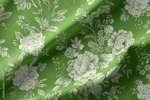 
Cottagecore green floral toile pattern
