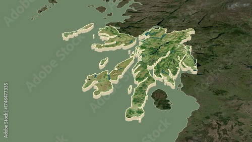 Argyll and Bute region, Scotland - Great Britain, extruded.  Administrative division of Scotland