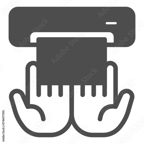 Napkin and two hands solid icon, hygiene concept. Vector graphics. Clean hands sign on white background, glyph style icon for mobile or web design.