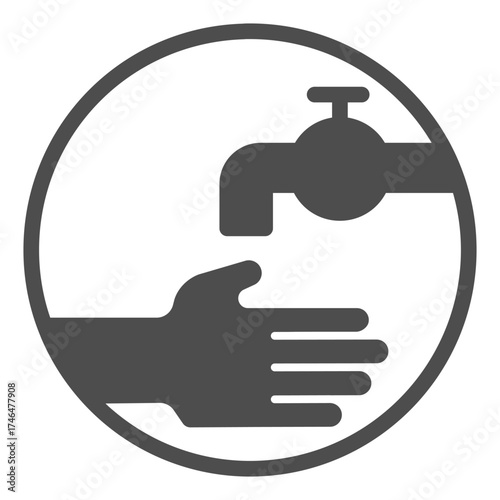 Faucet tap and hand solid icon, hand washing concept. Vector graphics. Water faucet sign on white background, glyph style icon for mobile or web design.