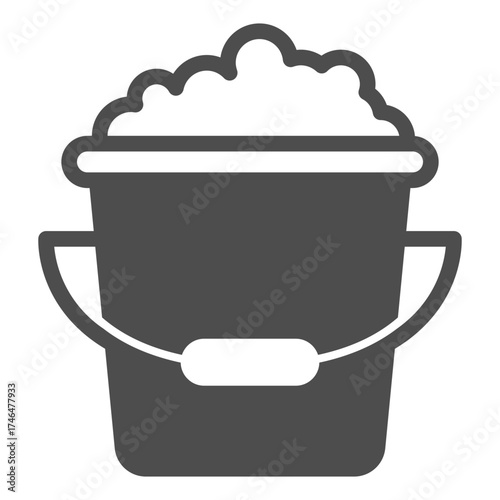 Soapy water bucket solid icon, housework concept. Vector graphics. Bucket with handle and foam sign on white background, glyph style icon for mobile or web design.