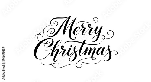 Elegant calligraphic 'Merry Christmas' greeting design for festive holiday cards and seasonal decorative elements, perfect for digital and print media