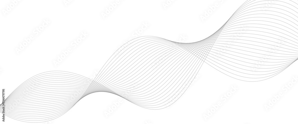 Fototapeta premium Gray and white wavy curve line with digital future technology concept background, wave lines pattern on white background vector in concept of technology, abstract black wave line banner template.