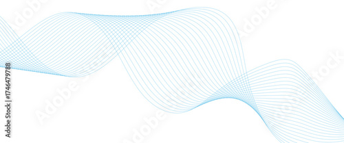 Abstract white and blue wave dynamic curve lines on white background. Energy technology concept modern backdrop design for business, presentation, banner.